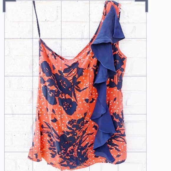 Jaloux Tops - SILK Floral One-Shoulder Asymmetrical Ruffle Top NWOT!